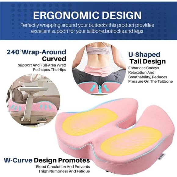 Large Memory Foam Seat Cushion Office Chair Tailbone Sciatica Back Pain Relief - Picture 5 of 7